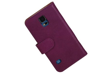 Washed Leer Bookstyle Wallet Case Hoesje - Geschikt voor Samsung Galaxy S5 mini G800F Paars
