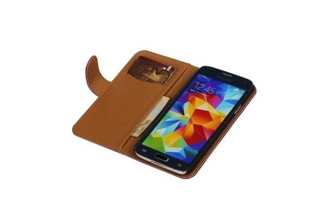 Washed Leer Bookstyle Wallet Case Hoesje - Geschikt voor Samsung Galaxy S5 mini G800F Paars