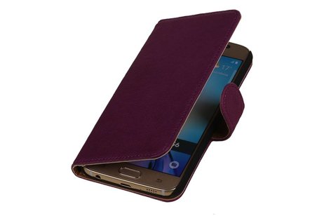 Washed Leer Bookstyle Wallet Case Hoesje - Geschikt voor Samsung Galaxy S6 G920F Paars