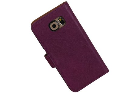 Washed Leer Bookstyle Wallet Case Hoesje voor Galaxy S6 G920F Paars