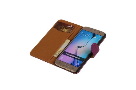 Washed Leer Bookstyle Wallet Case Hoesje voor Galaxy S6 G920F Paars