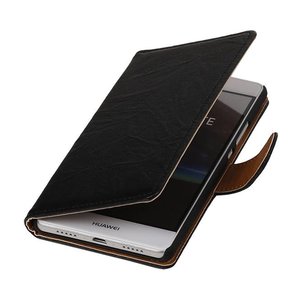 Washed Leer Bookstyle Wallet Case Hoesje - Geschikt voor Huawei Y5 II Zwart