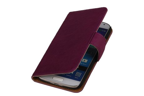 Washed Leer Bookstyle Wallet Case Hoesje voor Galaxy S4 i9500 Paars