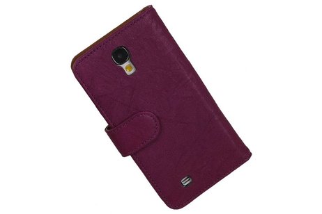 Washed Leer Bookstyle Wallet Case Hoesje - Geschikt voor Samsung Galaxy S4 i9500 Paars