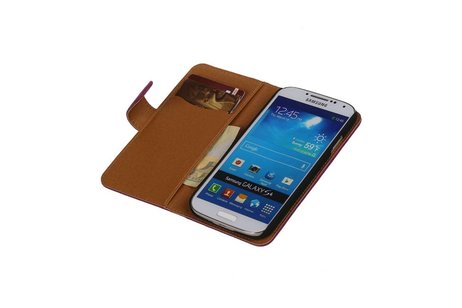 Washed Leer Bookstyle Wallet Case Hoesje - Geschikt voor Samsung Galaxy S4 i9500 Paars