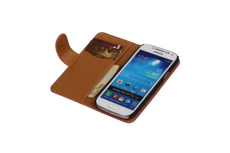 Washed Leer Bookstyle Wallet Case Hoesje - Geschikt voor Samsung Galaxy S4 mini i9190 Roze