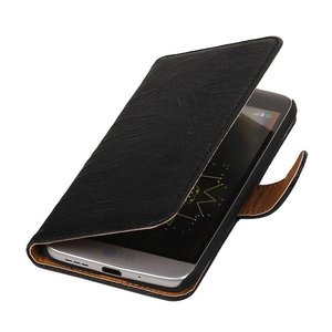 Washed Leer Bookstyle Wallet Case Hoesje - Geschikt voor LG G5 Zwart