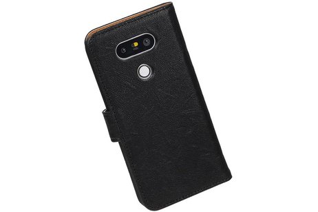Washed Leer Bookstyle Wallet Case Hoesje - Geschikt voor LG G5 Zwart