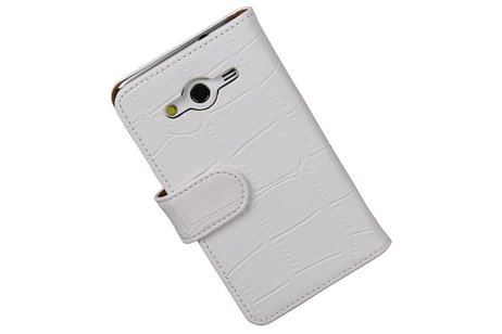 Croco Bookstyle Wallet Case Hoesje Geschikt voor Samsung Galaxy Core II G355H Wit