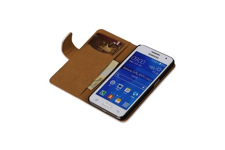 Croco Bookstyle Wallet Case Hoesje Geschikt voor Samsung Galaxy Core II G355H Wit