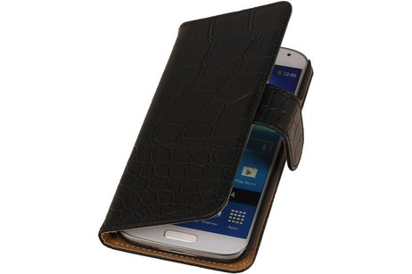 Croco Bookstyle Wallet Case Hoesje Geschikt voor Samsung Galaxy Core II G355H Zwart