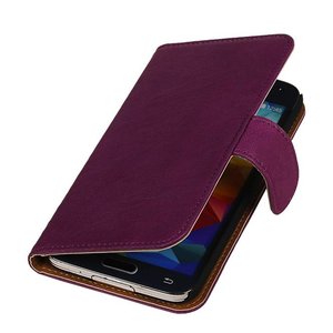 Washed Leer Bookstyle Wallet Case Hoesje voor Galaxy Core II G355H Paars