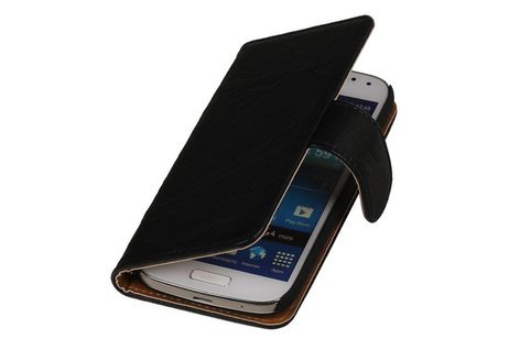 Washed Leer Bookstyle Wallet Case Hoesje - Geschikt voor Samsung Galaxy Core i8260 Zwart