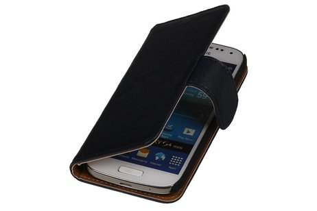 Washed Leer Bookstyle Wallet Case Hoesje - Geschikt voor Samsung Galaxy Core i8260 D.Blauw