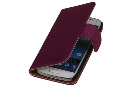 Washed Leer Bookstyle Wallet Case Hoesje - Geschikt voor Samsung Galaxy Core i8260 Paars