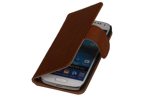 Washed Leer Bookstyle Wallet Case Hoesje - Geschikt voor Samsung Galaxy Core i8260 Bruin