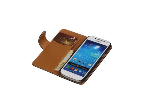 Washed Leer Bookstyle Wallet Case Hoesje voor Galaxy S Advance i9070 Zwart