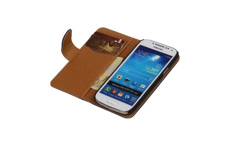Washed Leer Bookstyle Wallet Case Hoesje voor Galaxy S Advance i9070 Blauw