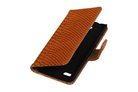 Snake Bookstyle Wallet Case Hoesje voor Huawei Ascend Y560 / Y5 Bruin