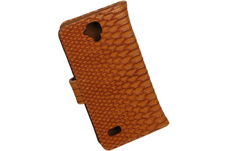Snake Bookstyle Wallet Case Hoesje - Geschikt voor Huawei Ascend Y560 / Y5 Bruin