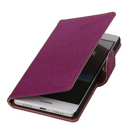 Washed Leer Bookstyle Hoes voor Huawei Ascend G630 Paars