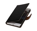 Washed Leer Bookstyle Wallet Case Hoesje voor Huawei Ascend G700 Zwart