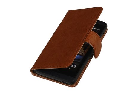 Washed Leer Bookstyle Wallet Case Hoesje voor Huawei Ascend G700 Bruin