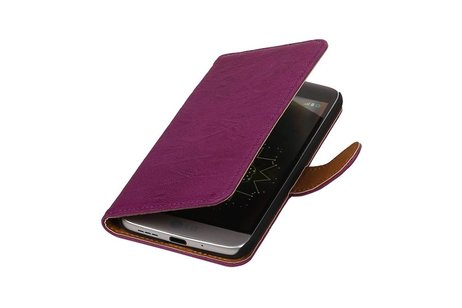 Washed Leer Bookstyle Wallet Case Hoesjes voor LG G2 Mini Paars