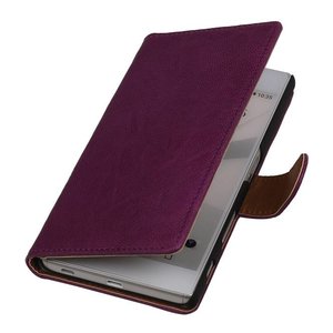 Washed Leer Bookstyle Wallet Case Hoesjes voor HTC One M8 Paars