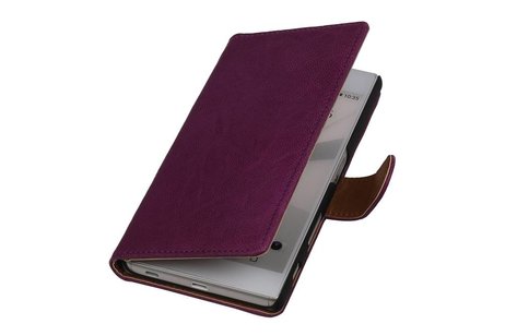 Washed Leer Bookstyle Wallet Case Hoesjes voor HTC One M8 Paars