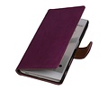 Washed Leer Bookstyle Wallet Case Hoesje - Geschikt voor HTC One E8 Paars