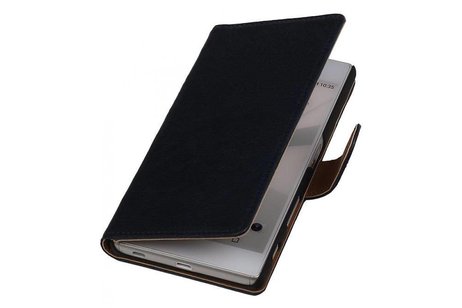 BAOHU Washed Leer Bookstyle Wallet Case Hoesje - Geschikt voor HTC One Mini M4 Donker Blauw