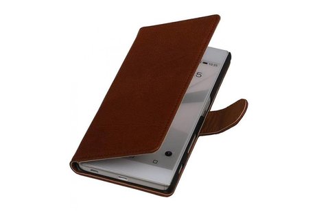 Washed Leer Bookstyle Wallet Case Hoesjes voor HTC One Mini M4 Bruin