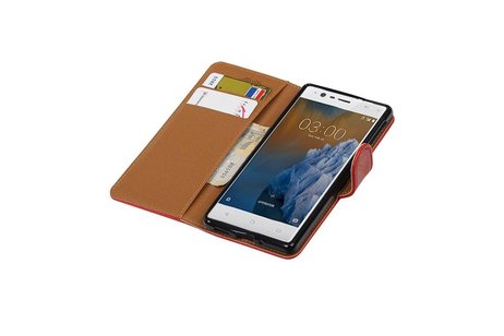 Pull-UP Bookstyle Wallet Case Hoesjes voor Nokia 3 Rood