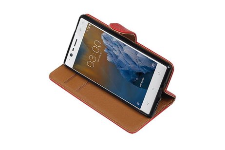BAOHU Zakelijke Book Case Telefoonhoesje Geschikt voor de Nokia 3 - Portemonnee Hoesje - Pasjeshouder Wallet Case - Rood