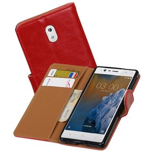 Pull-UP Bookstyle Wallet Case Hoesjes voor Nokia 3 Rood