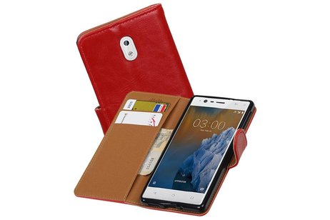 BAOHU Zakelijke Book Case Telefoonhoesje Geschikt voor de Nokia 3 - Portemonnee Hoesje - Pasjeshouder Wallet Case - Rood