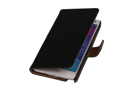 Washed Leer Bookstyle Wallet Case Hoesje - Geschikt voor Samsung Galaxy Note 3 Neo Zwart