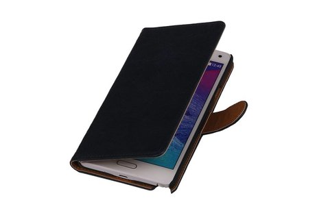 Washed Leer Bookstyle Wallet Case Hoesje - Geschikt voor Samsung Galaxy Note 3 Neo Donker Blauw