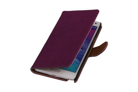 Washed Leer Bookstyle Wallet Case Hoesjes voor Galaxy Note 2 N7100 Paars