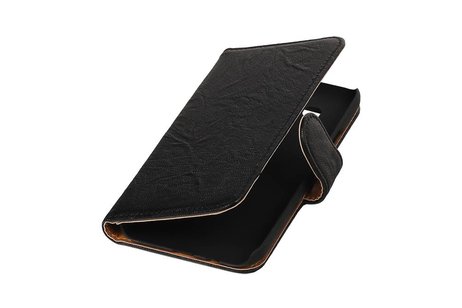 Washed Leer Bookstyle Wallet Case Hoesje - Geschikt voor Samsung Galaxy E5 Zwart