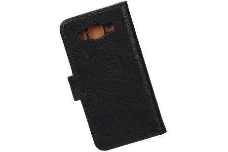 Washed Leer Bookstyle Wallet Case Hoesje - Geschikt voor Samsung Galaxy E5 Zwart