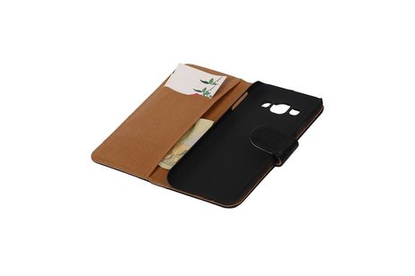Washed Leer Bookstyle Wallet Case Hoesje - Geschikt voor Samsung Galaxy E5 Zwart