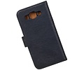 Washed Leer Bookstyle Wallet Case Hoesje - Geschikt voor Samsung Galaxy E5 Donker Blauw