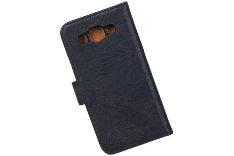 Washed Leer Bookstyle Wallet Case Hoesje - Geschikt voor Samsung Galaxy E5 Donker Blauw