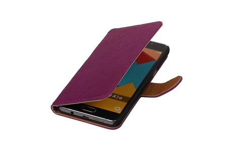 Washed Leer Bookstyle Wallet Case Hoesjes voor Galaxy E7 Paars