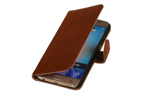 Washed Leer Bookstyle Wallet Case Hoesjes voor Galaxy E7 Bruin