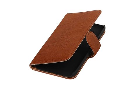 Washed Leer Bookstyle Wallet Case Hoesje - Geschikt voor Samsung Galaxy E5 Bruin