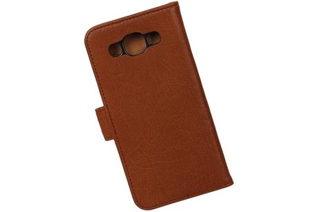 Washed Leer Bookstyle Wallet Case Hoesje - Geschikt voor Samsung Galaxy E5 Bruin