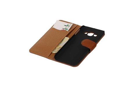 BAOHU Washed Leer Bookstyle Wallet Case Hoesje - Geschikt voor Samsung Galaxy E5 Bruin